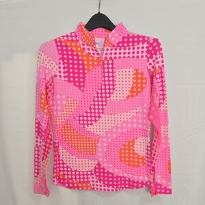 IBKUL Womens Small Pink Orange Polka Dot Long Sleeve Top